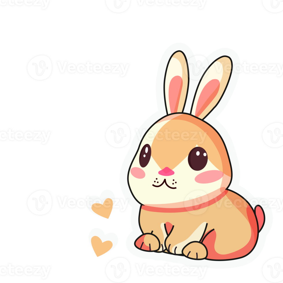 Sticker Style Cute Rabbit Or Bunny Sitting With Flying Hearts. Love Or Valentine's Day Concept. png