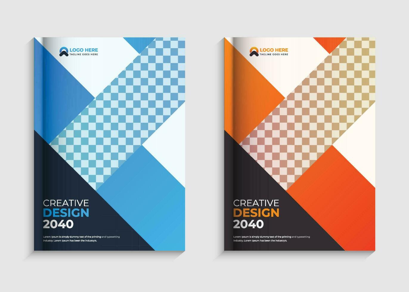 Creative book cover design orange and blue colour template set vector