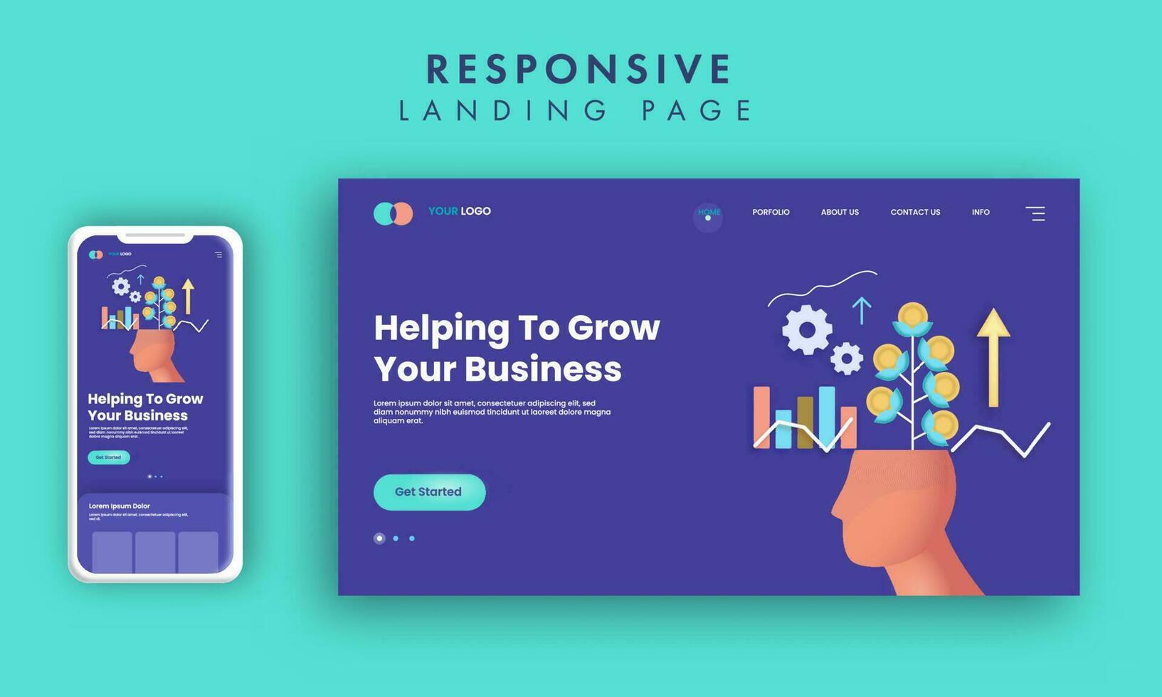 Responsive Landing Pages with Web and Mobile Presentation. vector