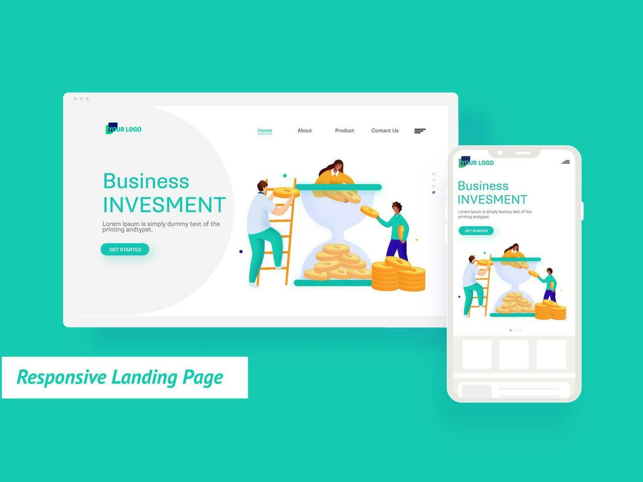 Responsive Landing Pages with Web and Mobile Presentation. vector