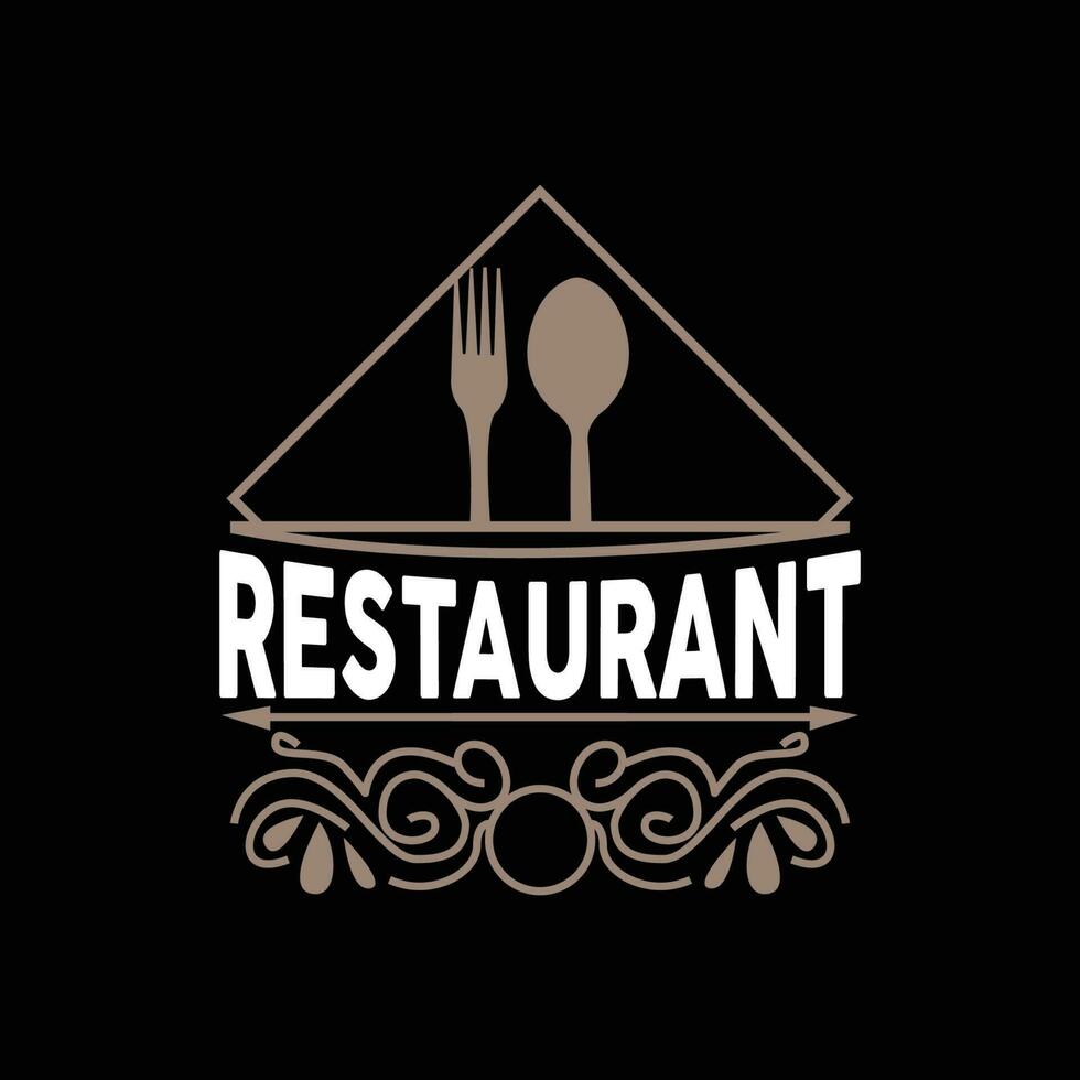 Retro Vintage Style Ornament Design, Logo Retro Restaurant Typography Emblem, Vector Line Simple Elegant Fork Spoon And Knife