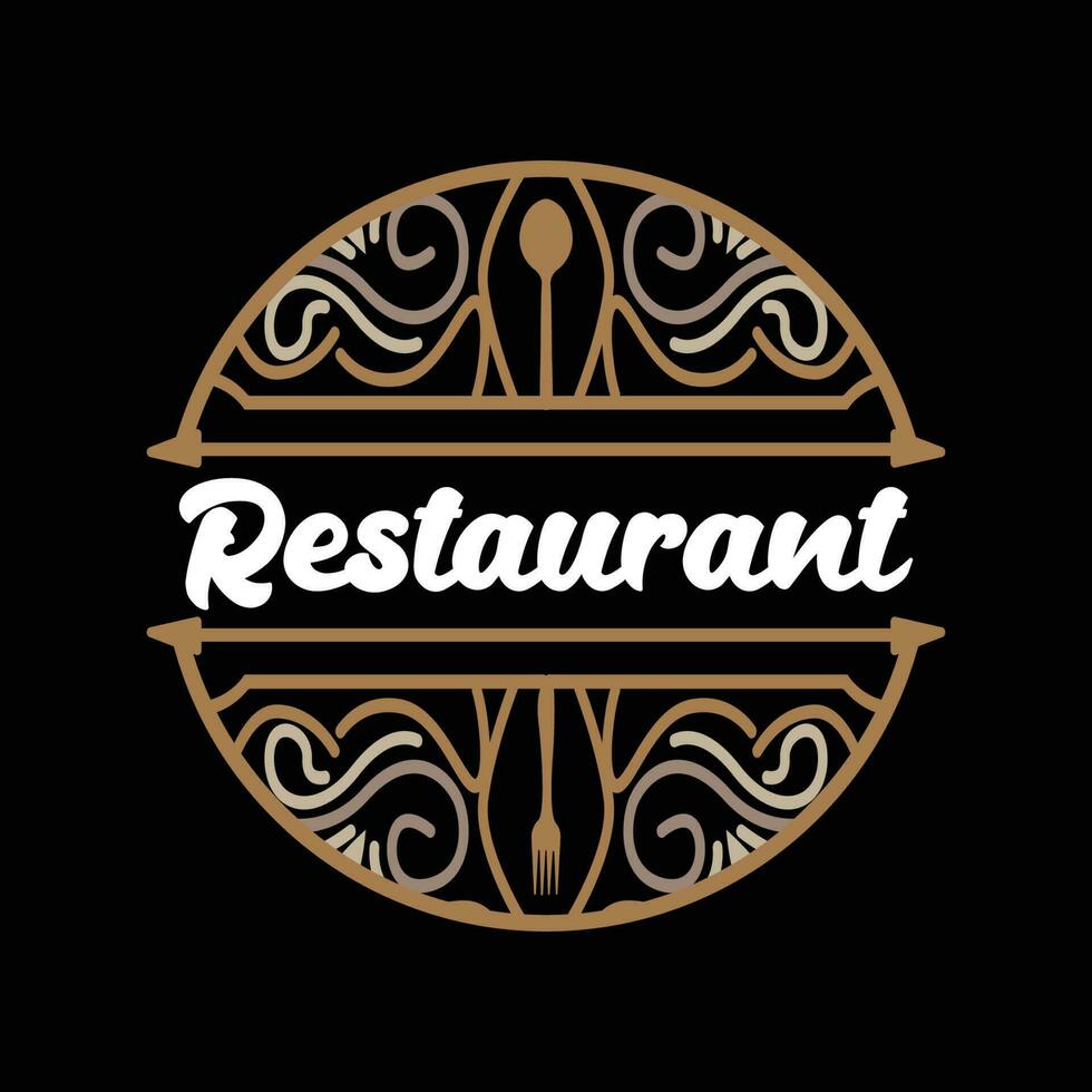 Retro Vintage Style Ornament Design, Logo Retro Restaurant Typography Emblem, Vector Line Simple Elegant Fork Spoon And Knife