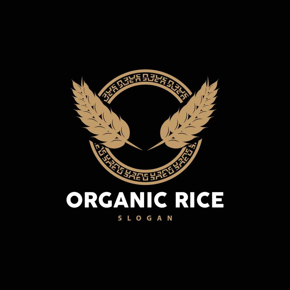 Wheat Rice Logo, Agricultural Organic Plant Vector, Golden Bread Material Luxury Design, Retro Vintage Theme Design vector