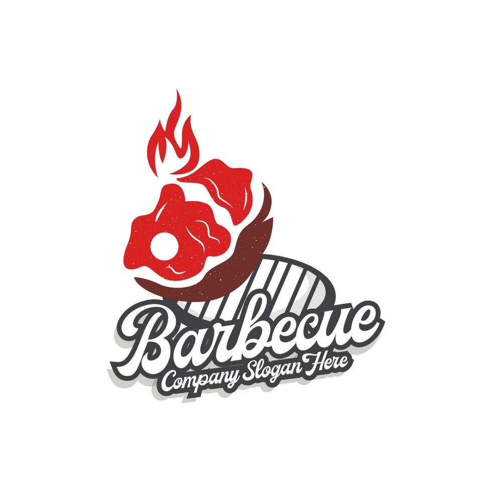 Steak Logo, Vintage Retro Rustic BBQ Grill Theme Design Style, Barbeque Fresh Meat Vector, Icon Symbol Illustration vector