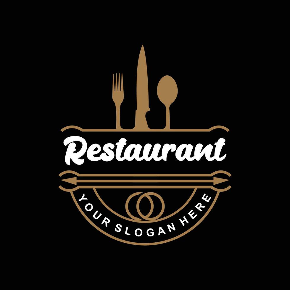 Retro Vintage Style Ornament Design, Logo Retro Restaurant Typography Emblem, Vector Line Simple Elegant Fork Spoon And Knife