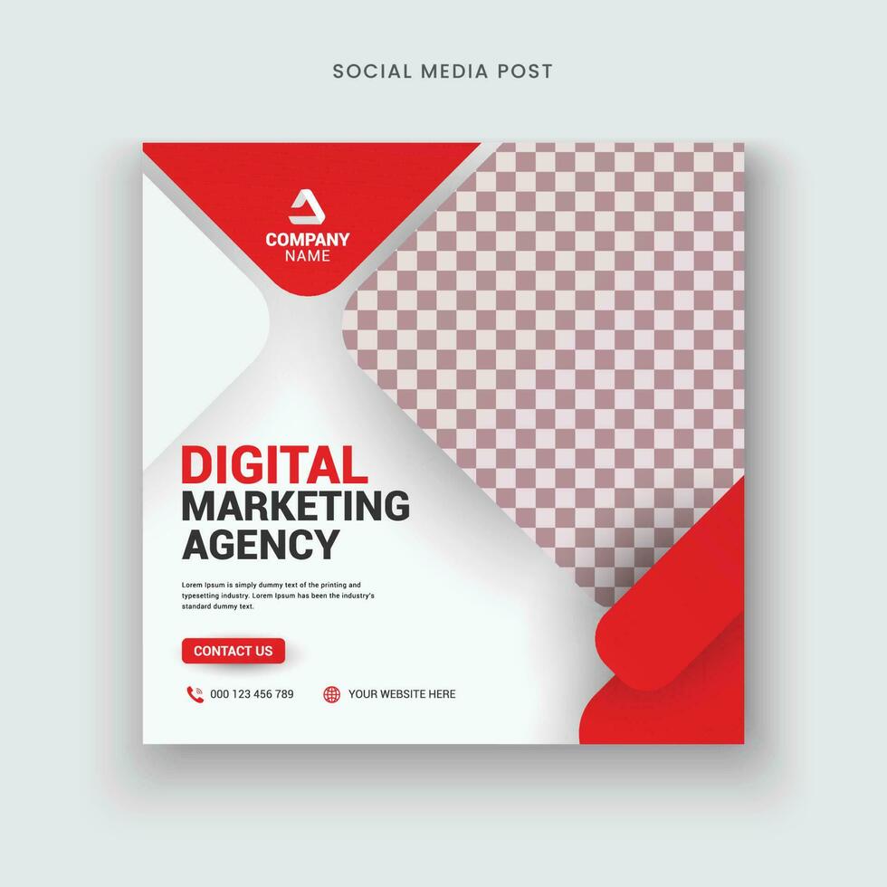 Digital marketing agency social media post with red colour shapes vector