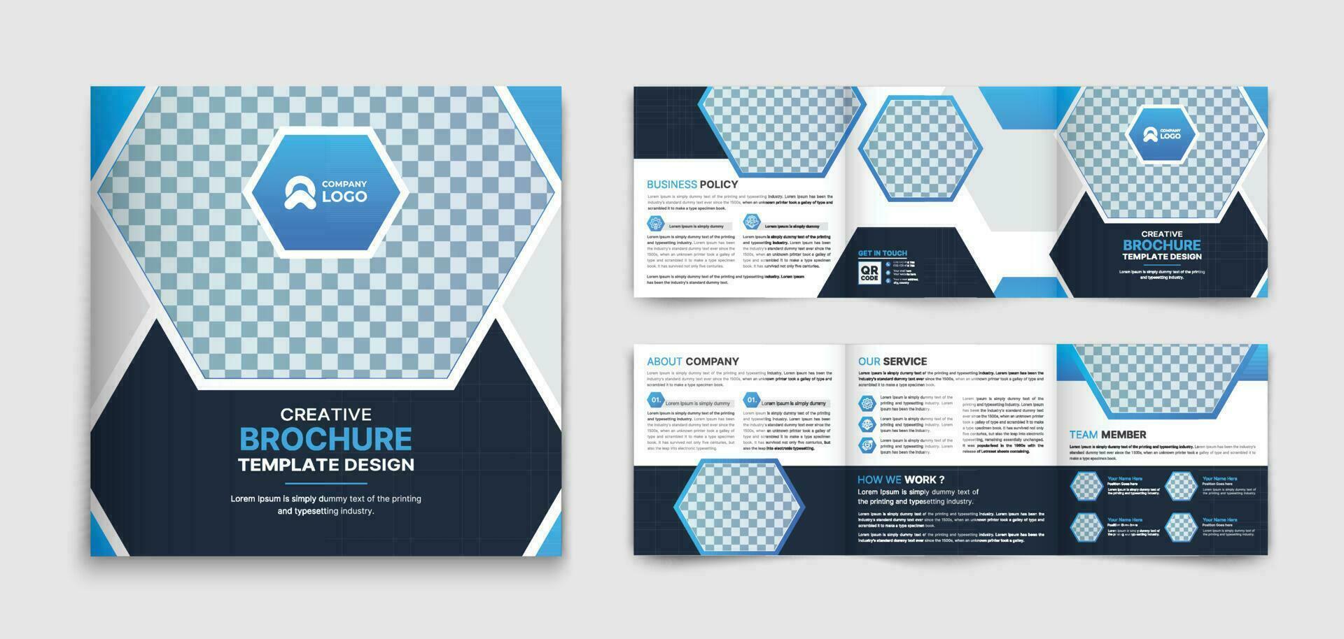 Modern square trifold business brochure with blue gradient vector