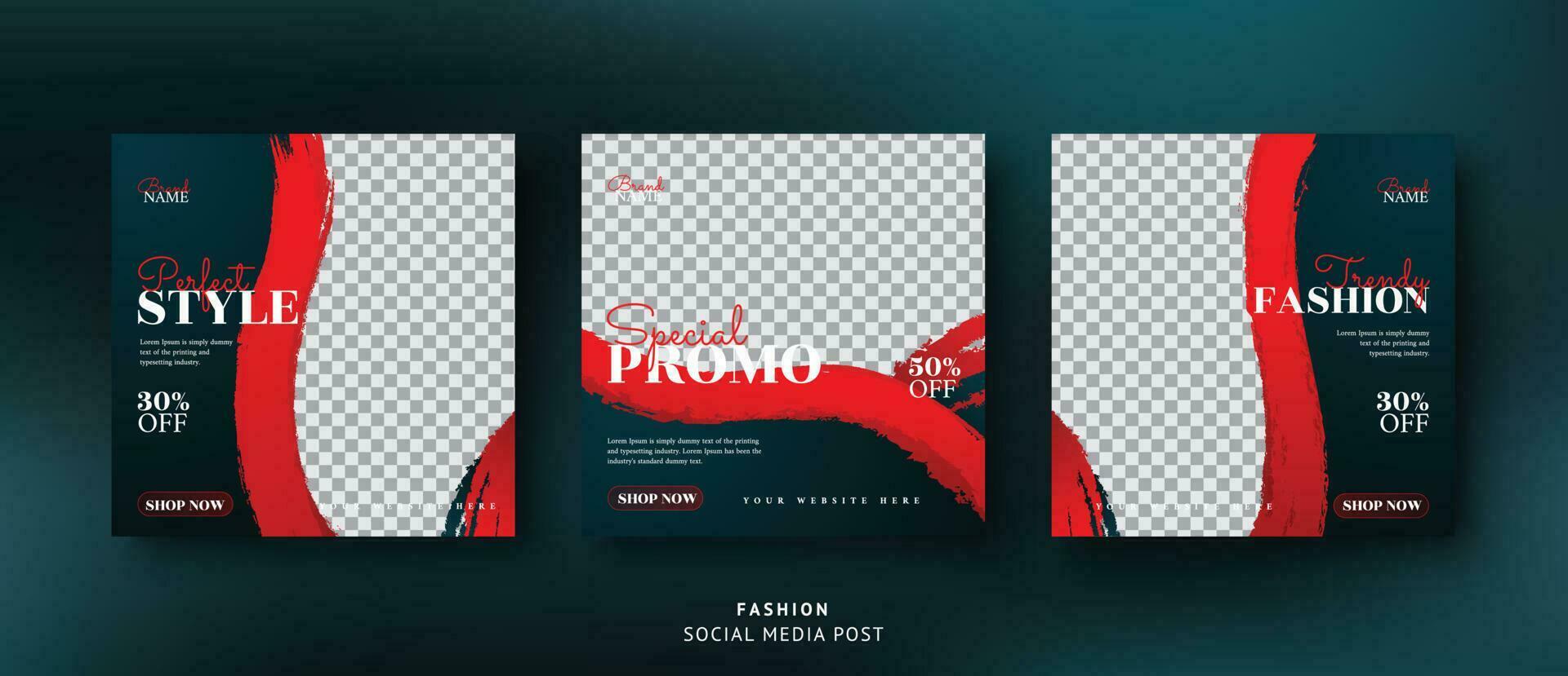 Red and blue fashion sale social media post templates set vector