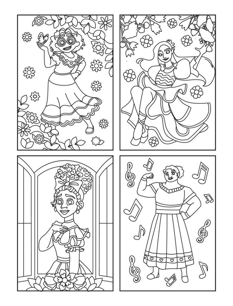 Beautiful Sister Dancing in Family Photo Frame Coloring Pages vector