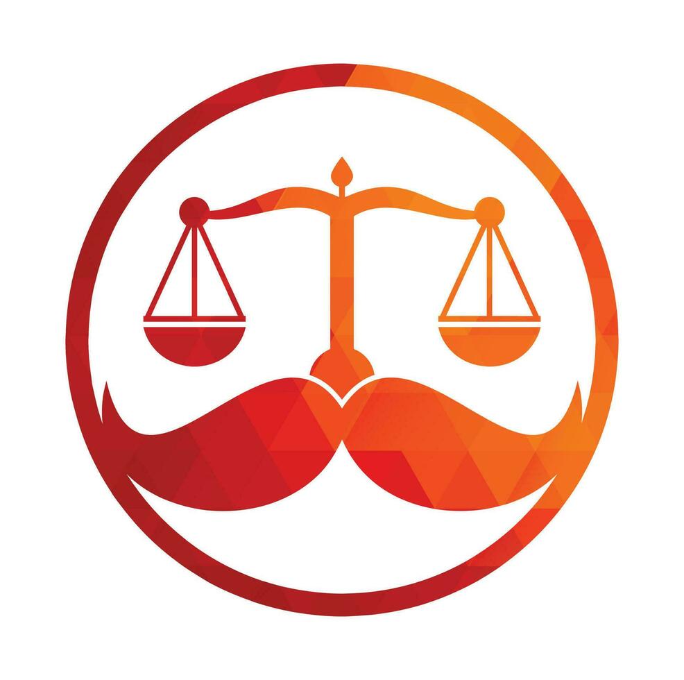 Strong law vector logo design concept. Scale and mustache icon vector design.