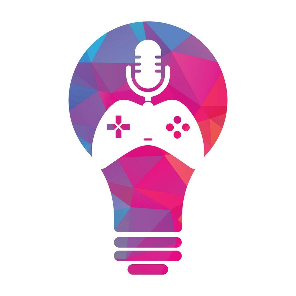 Game podcast and bulb shape concept logo design. vector