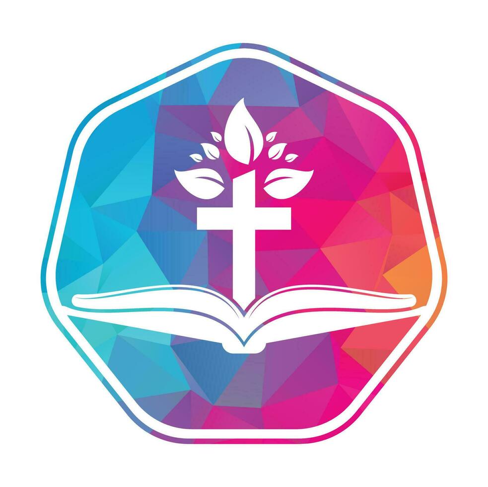 Bible Cross Tree Logo Design. Christian Church Tree Cross Vector Template Design.
