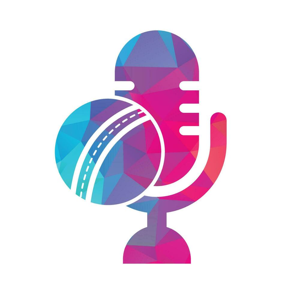 Cricket Podcast logo design template. Microphone and cricket ball logo concept design. vector