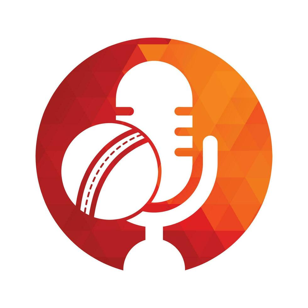 Cricket Podcast logo design template. Microphone and cricket ball logo concept design. vector