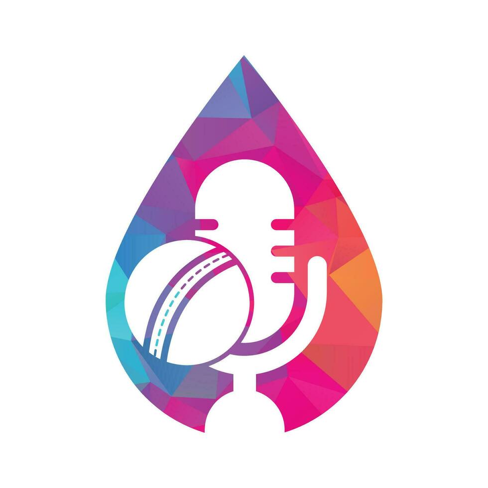 Cricket Podcast drop shape concept logo design template. Microphone and cricket ball logo concept design. vector