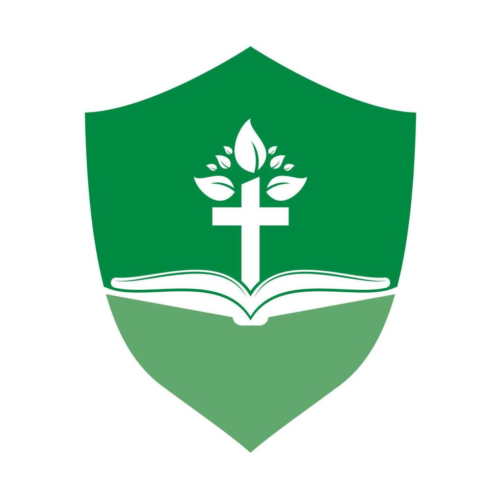 diseño del logotipo del árbol cruzado de la biblia. diseño de plantilla de vector de cruz de árbol de iglesia cristiana.