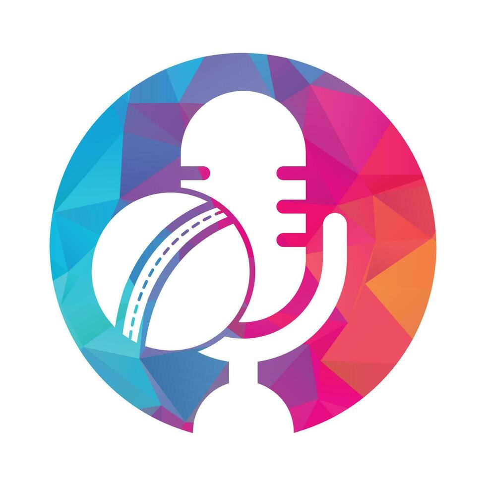 Cricket Podcast logo design template. Microphone and cricket ball logo concept design. vector