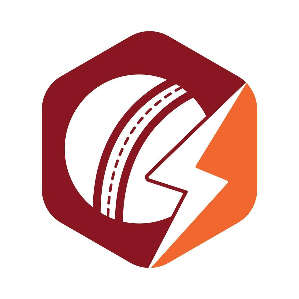 diseño del logotipo del vector del trueno de la bola de críquet. logotipo vectorial del club de cricket con diseño de rayo.