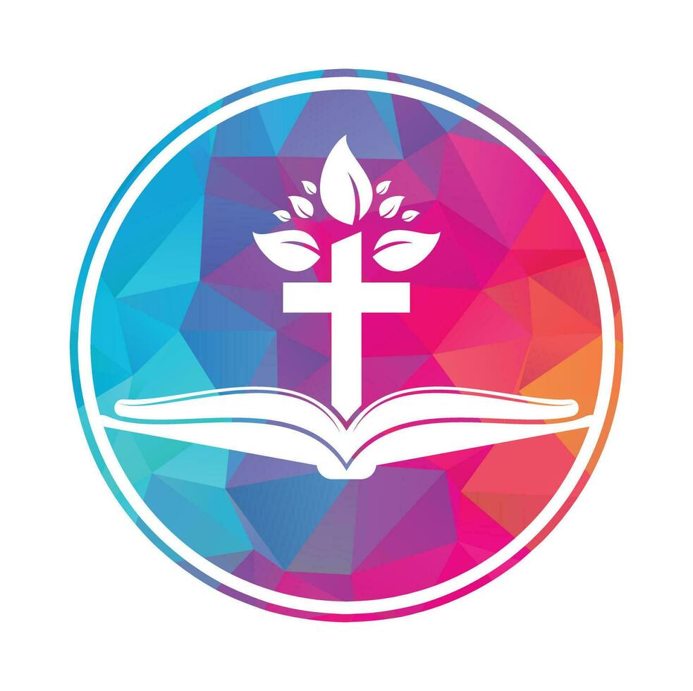 Bible Cross Tree Logo Design. Christian Church Tree Cross Vector Template Design.