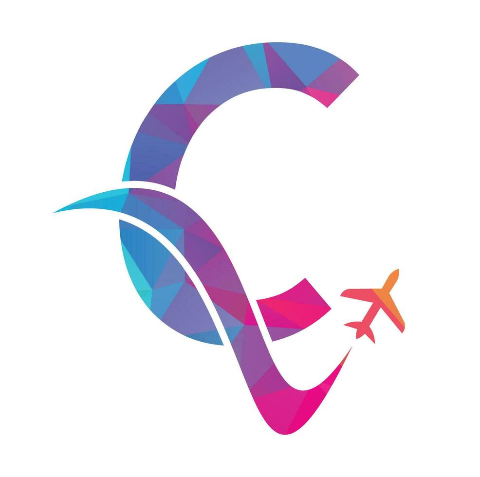 Letter C Air Travel Logo Design Template. C letter and plane logo design icon vector. vector