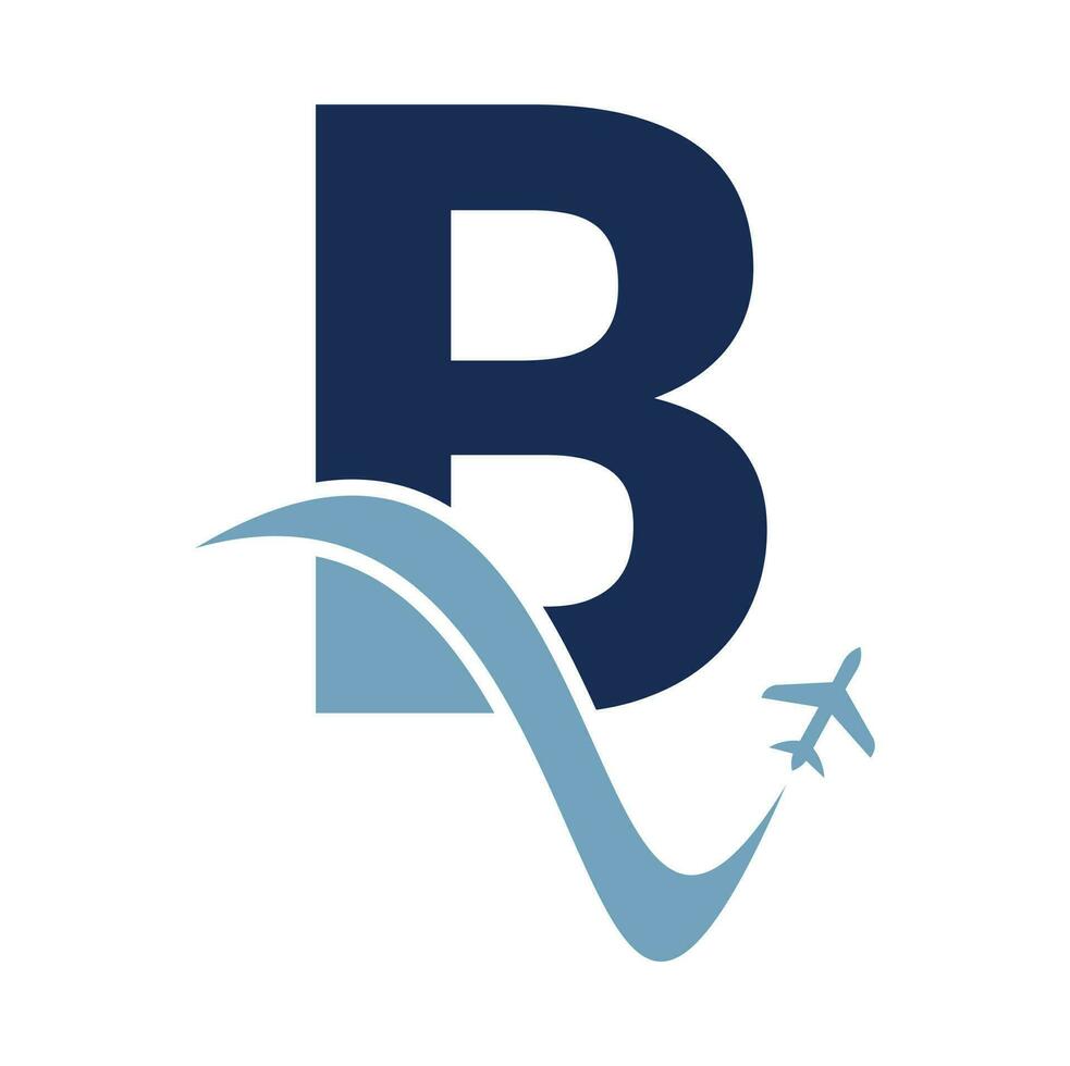 Letter B Air Travel Logo Design Template. B letter and plane logo design icon vector.. vector