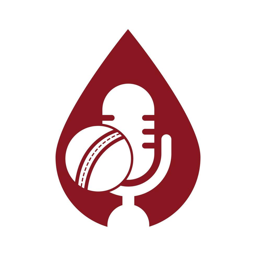 Cricket Podcast drop shape concept logo design template. Microphone and cricket ball logo concept design. vector