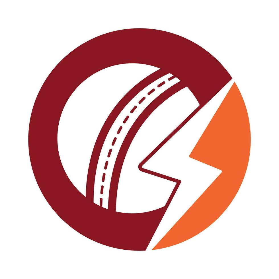 diseño del logotipo del vector del trueno de la bola de críquet. logotipo vectorial del club de cricket con diseño de rayo.