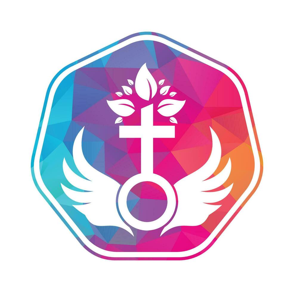 Church logo. Bible, Jesus' cross and angel wings. Wings church tree logo design icon. vector