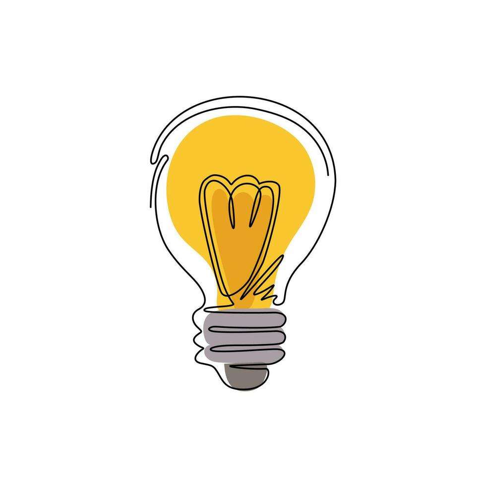 Single one line drawing light bulb line icon logo. Idea sign, solution, thinking concept. Lighting electric lamp. Electricity, shine. Trendy flat style for graphic design. Continuous line draw vector