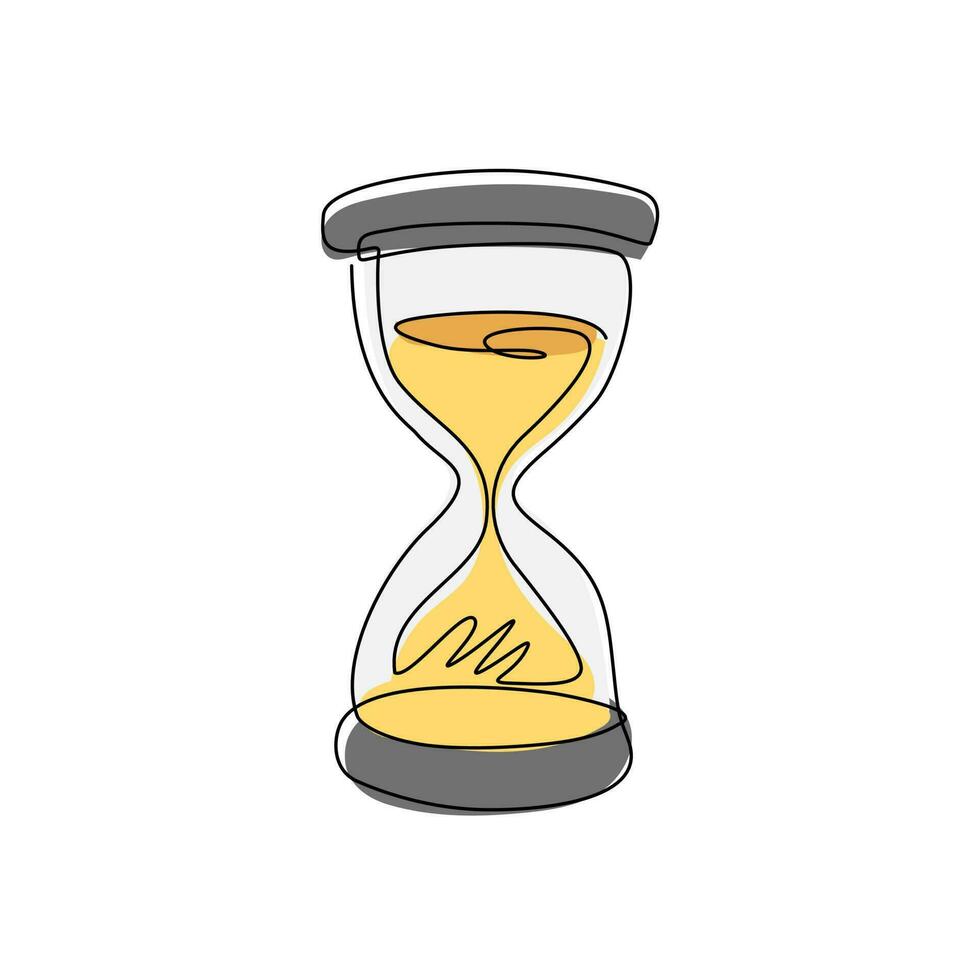 Single one line drawing vintage hourglass, sandglass timer or clock flat icon for apps and websites. Timer, countdown, urgent concept. Modern continuous line draw design graphic vector illustration