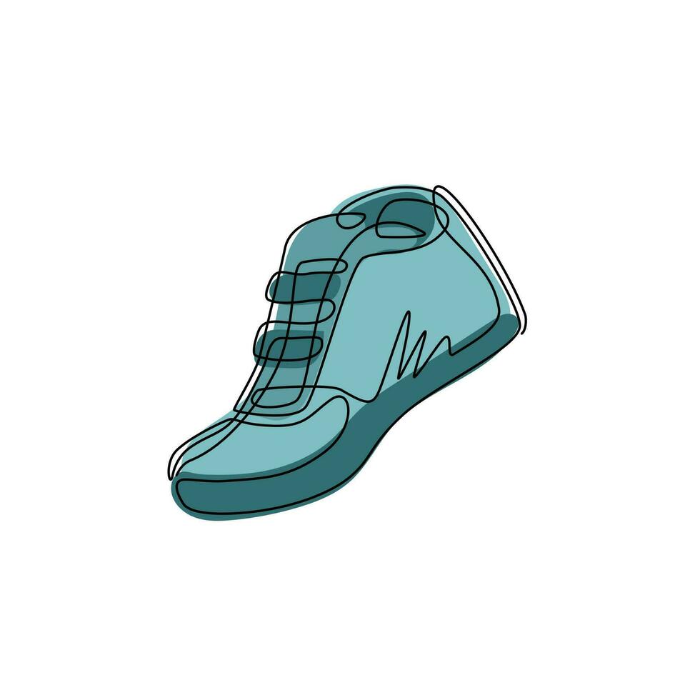 dibujo continuo de una línea icono de zapatillas, fitness y deporte, signo de gimnasio, patrón lineal. zapatillas deportivas para entrenamiento, zapatillas para correr. conjunto de zapatos deportivos. gráfico vectorial de diseño de dibujo de una sola línea vector