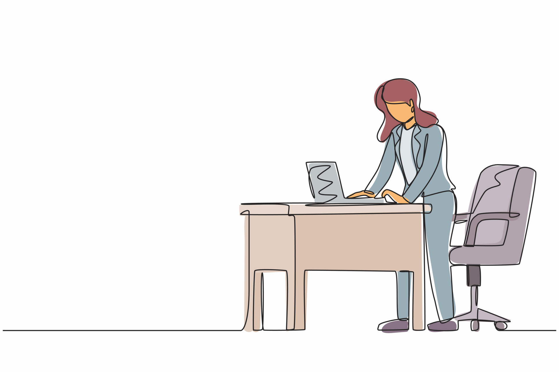 Empleada De Dibujo De Una Sola L nea Continua Que Trabaja En Una empleada-de-dibujo-de-una-sola-l-nea-continua-que-trabaja-en-una