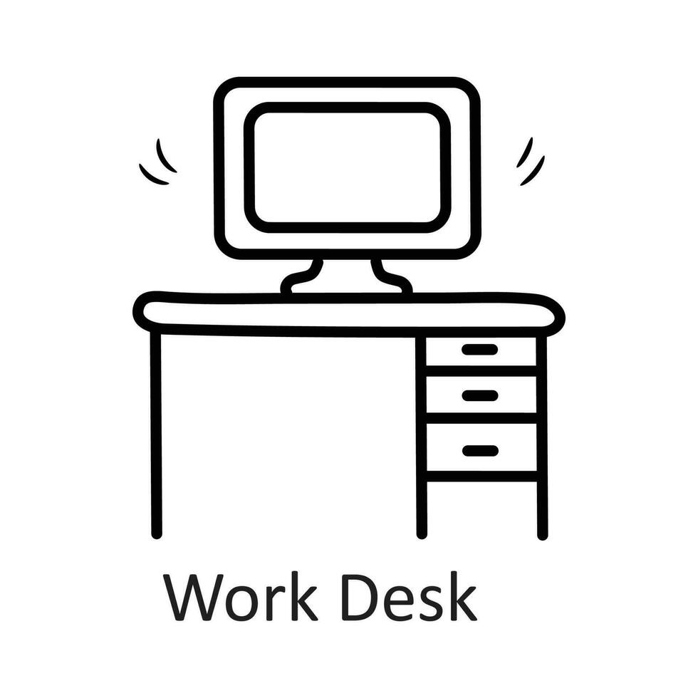 trabajo escritorio vector contorno icono diseño ilustración. papelería símbolo en blanco antecedentes eps 10 archivo