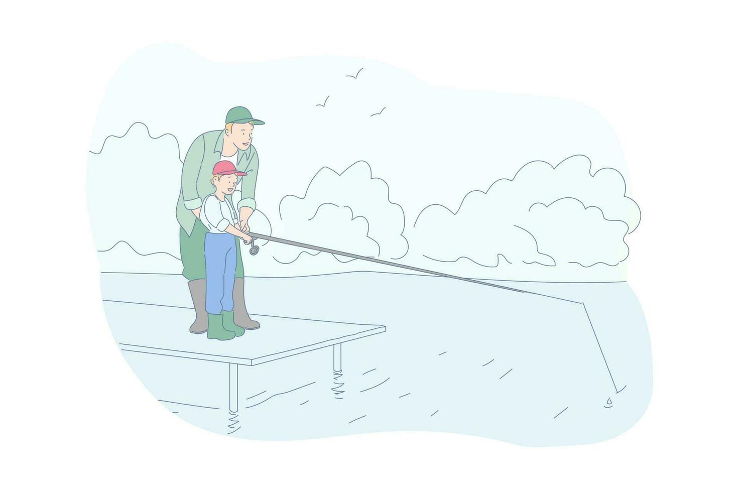 Fishing, family rest, recreation concept vector