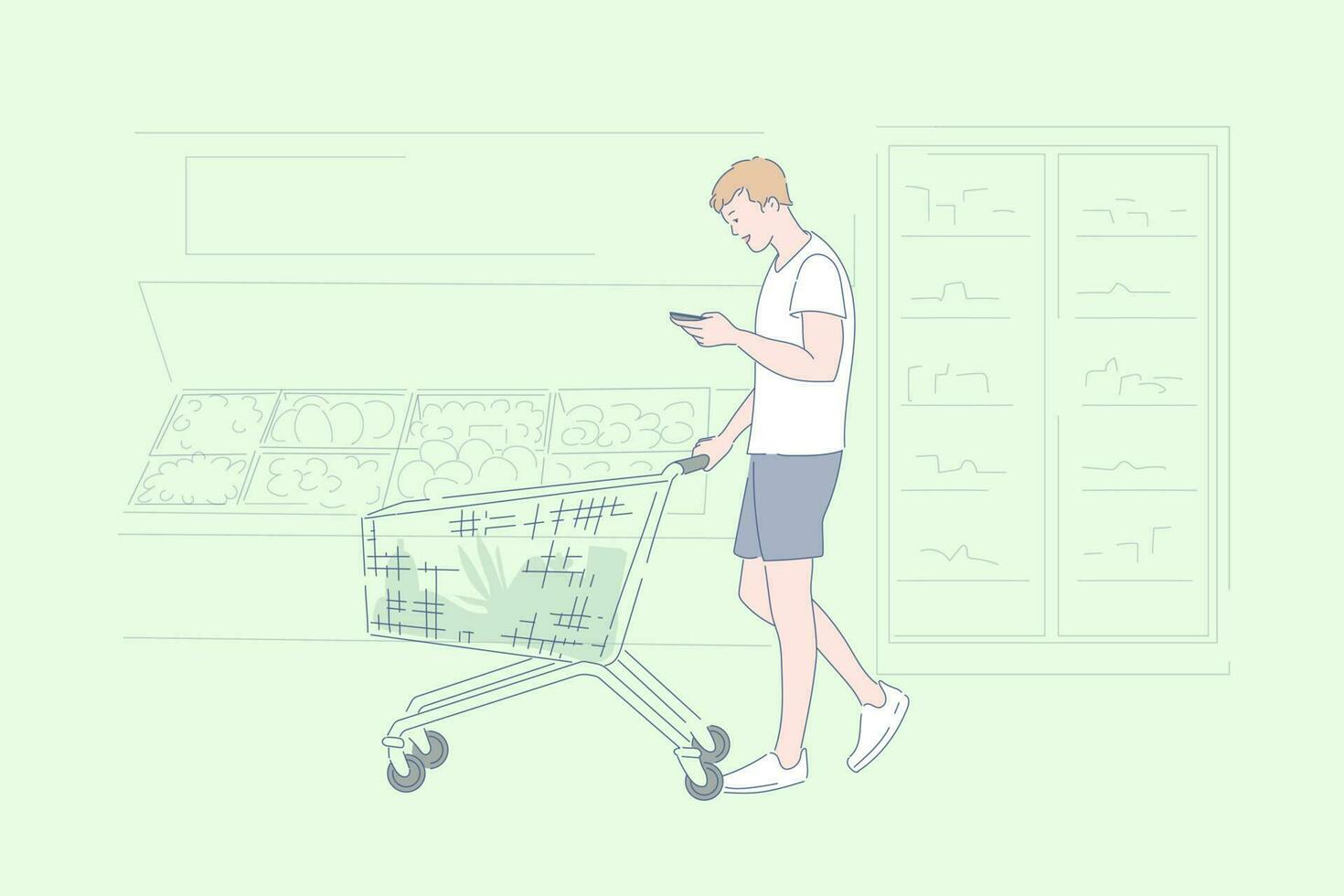 supermercado compras, tienda de comestibles Tienda surtido, producto selección concepto vector