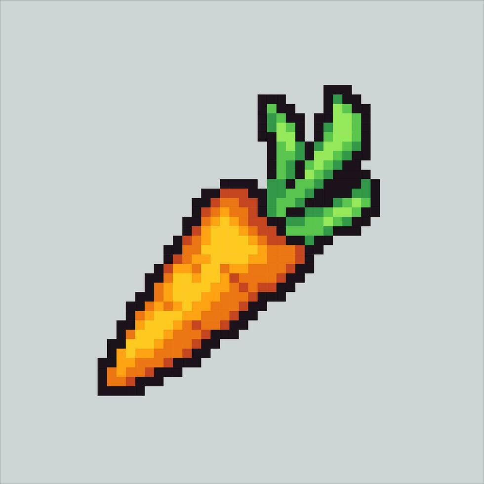 pixel art carrot. Cute carrot for bunny pixelated design for logo, web, mobile app, badges and patches. Video game sprite. 8-bit. Isolated vector illustration.