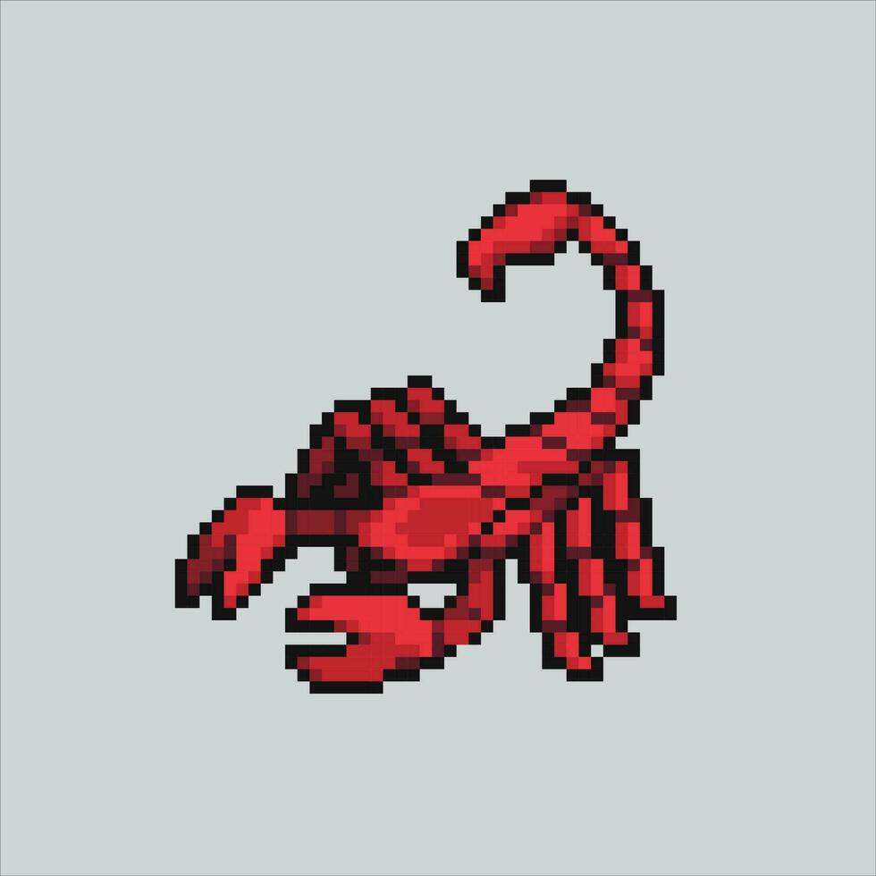 pixel art Scorpion. Scorpion insect pixelated design for logo, web, mobile app, badges and patches. Video game sprite. 8-bit. Isolated vector illustration.