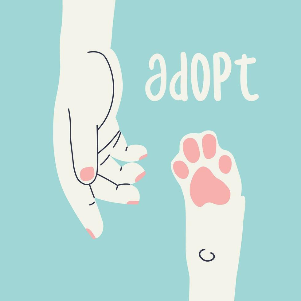 adoptar. humano mano alcanza para un perros pata. sencillo plano ilustración vocación para adopción de animales desde el refugio. vector