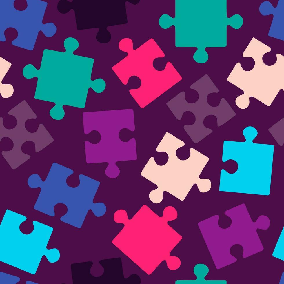 Multicolor puzzles. Vector seamless pattern for print, textile, paper. Flat trending design.