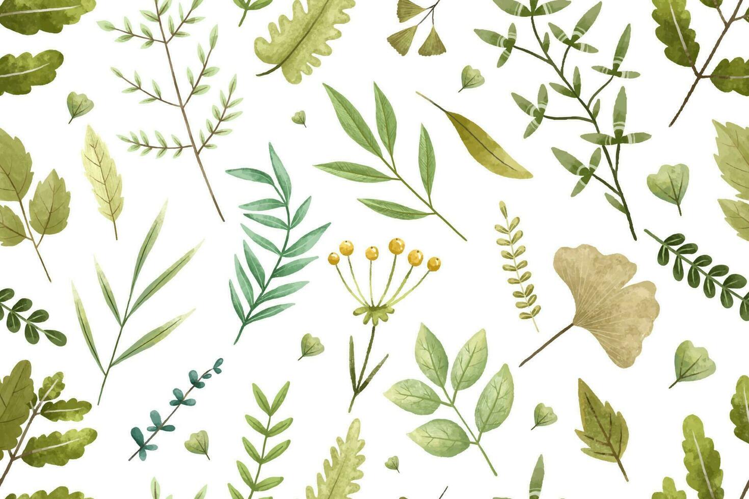botanical seamless pattern with branches, leaves, herbs, illustration vector
