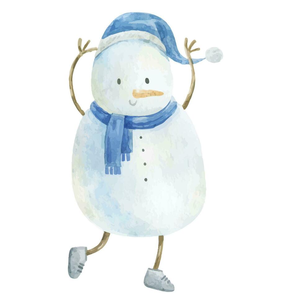 cute snowman, childish hand painted illustration. Christmas art, new year vector