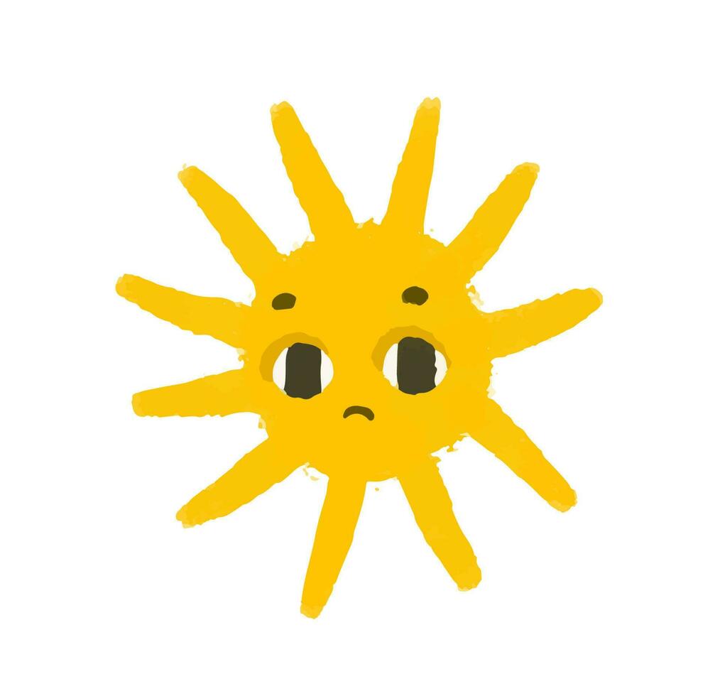 simple sunny illustration with face. Cute sun design sticker. Baby art, isolated clipart vector