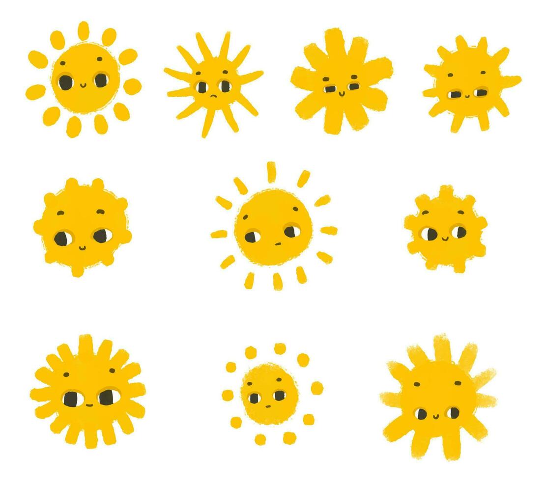 simple sunny illustration with face. Cute sun design sticker. Baby art, isolated clipart vector