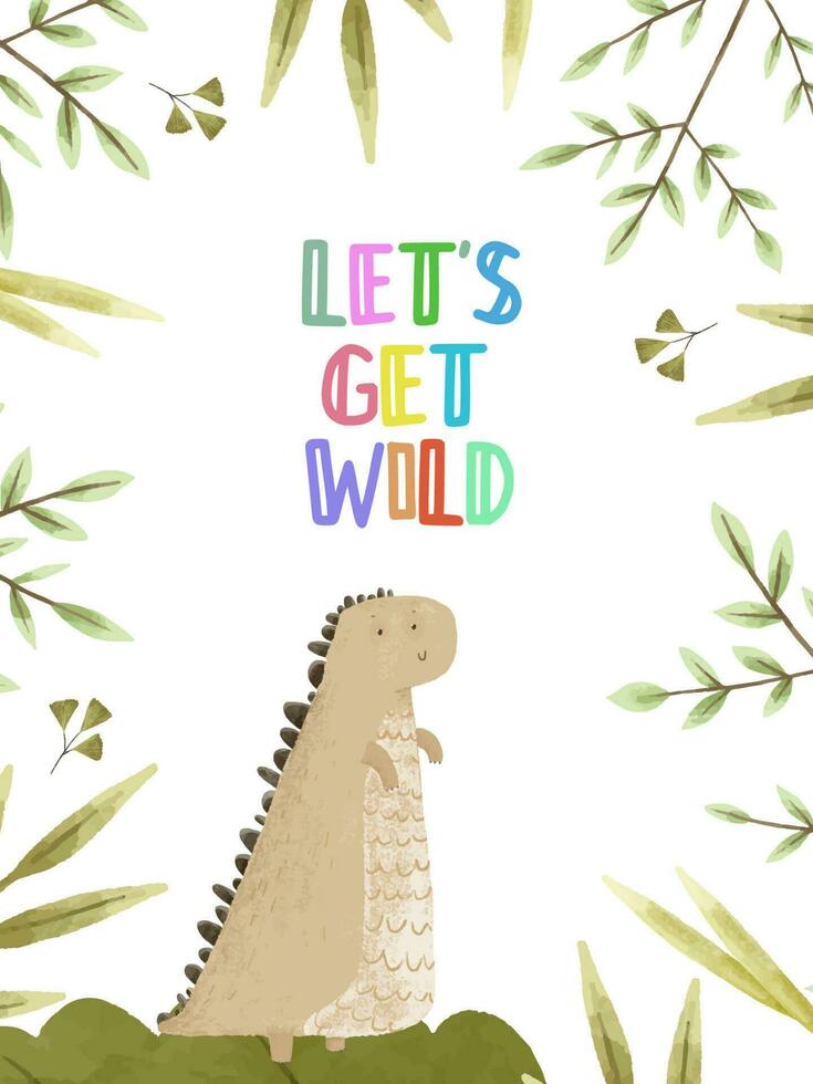 cute childish card with dino, dinosaur illustration, dino design vector