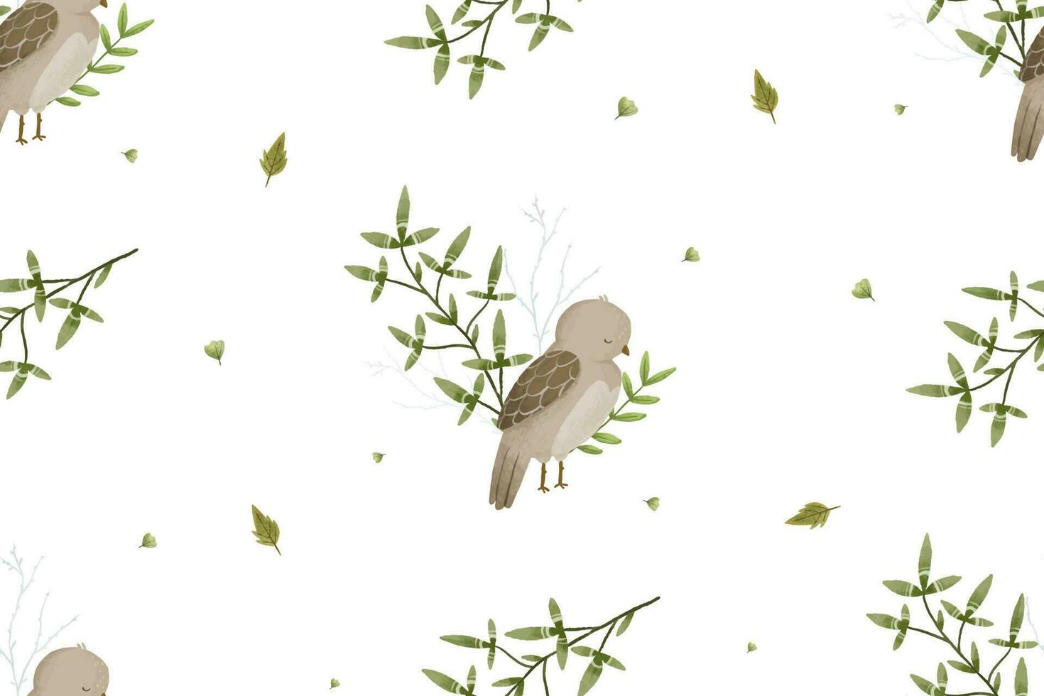 childish seamless pattern with forest animals and branches, leaves, baby design vector