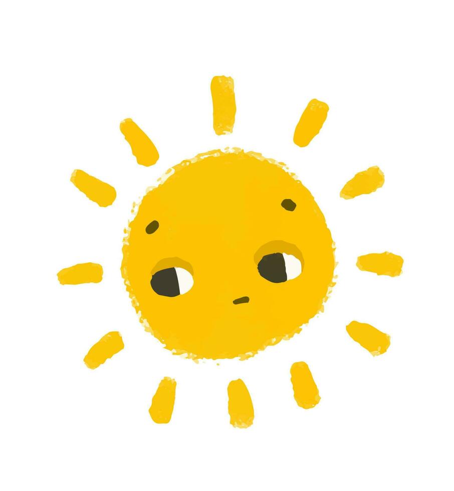 simple sunny illustration with face. Cute sun design sticker. Baby art, isolated clipart vector