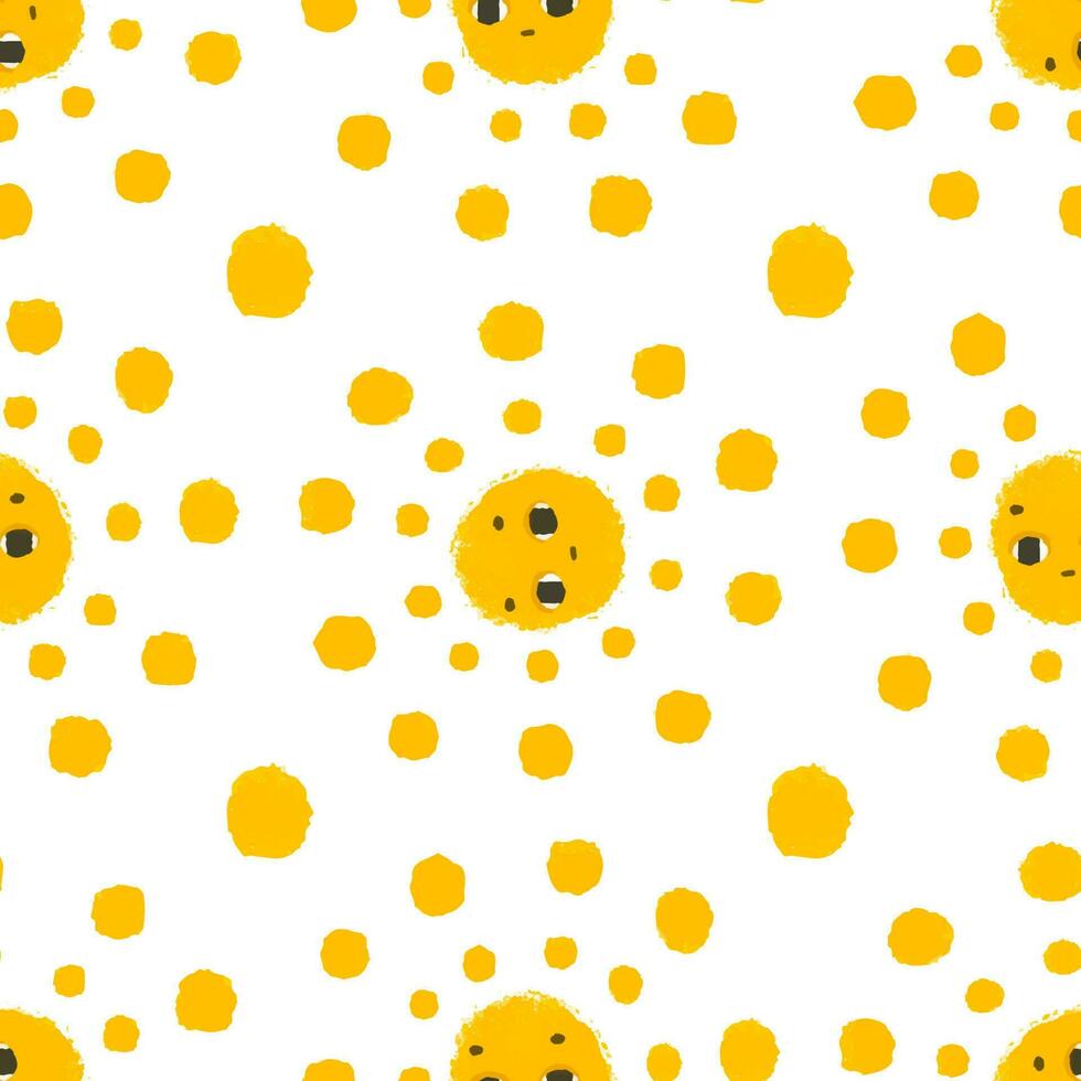 simple seamless pattern with funny yellow suns with face. Cute childish art with sun on white background. Baby design and print, fabric design, wall art, wrapping papper vector