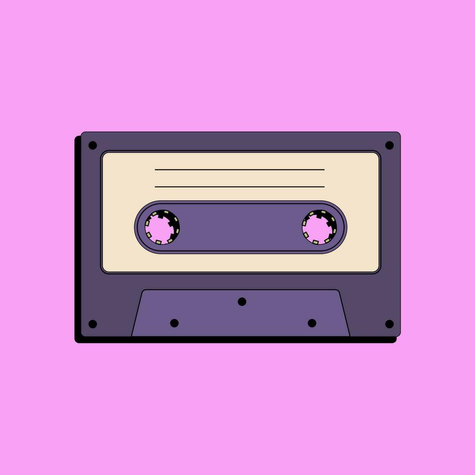 Old audio cassette tape for a player from the 80s. Flat vector illustration in retro style