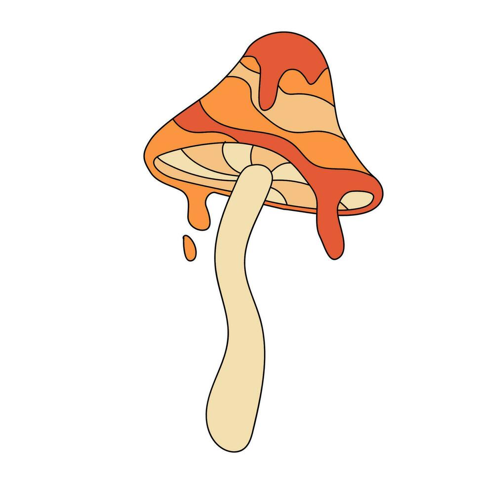 Mushroom in trendy retro cartoon style. Groovy autumn flat vector illustration