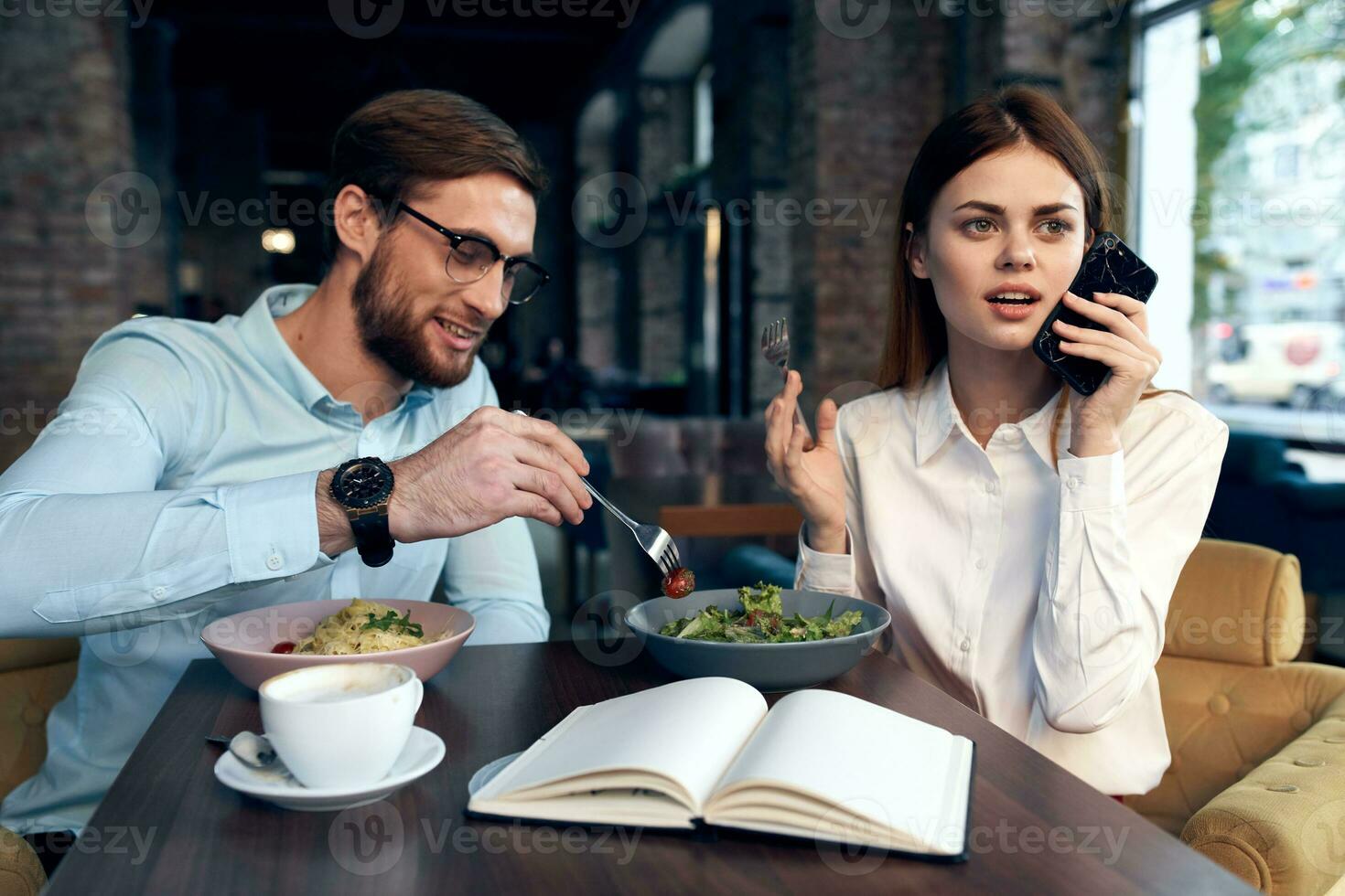 work colleagues cafe breakfast communication officials finance photo